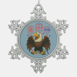 Bald Eagle mit Fireworks- USA 250 Years 1776-2026 Schneeflocken Zinn-Ornament