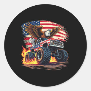 Bald Eagle Monster Truck - Amerikanische Flagge 4. Runder Aufkleber