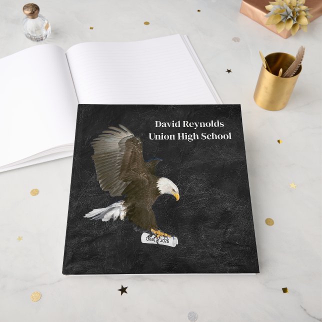 Bald Eagle On Black Leather with 2026 Diploma Gästebuch (Vorderseite offen)