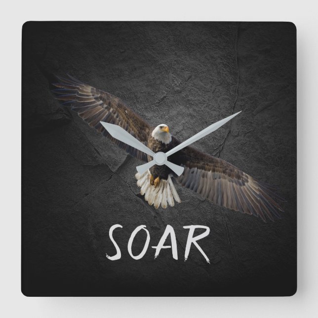 Bald Eagle on Black Rock Quadratische Wanduhr (Vorderseite)