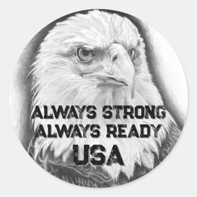 Bald Eagle - Strong, Always Ready, USA - Runder Aufkleber (Vorderseite)