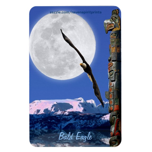 Bald Eagle Totem & Super Moon Wildlife Magnet (Vertikal)