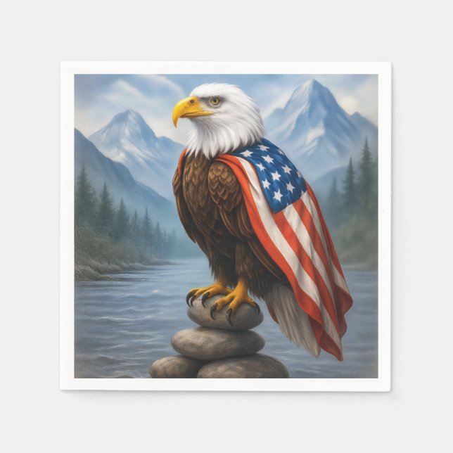Bald Eagle trägt ein amerikanisches Flaggenkap Serviette (Vorderseite)