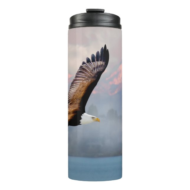 Bald Eagle über olympischen Bergen Schöne Kunst Thermosbecher (Vorderseite)