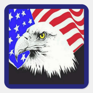 Bald Eagle und die amerikanische Flagge Quadratischer Aufkleber