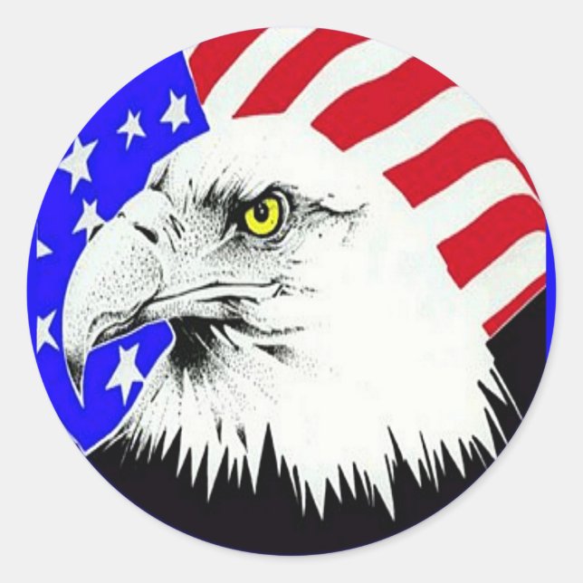 Bald Eagle und die amerikanische Flagge Runder Aufkleber (Vorderseite)