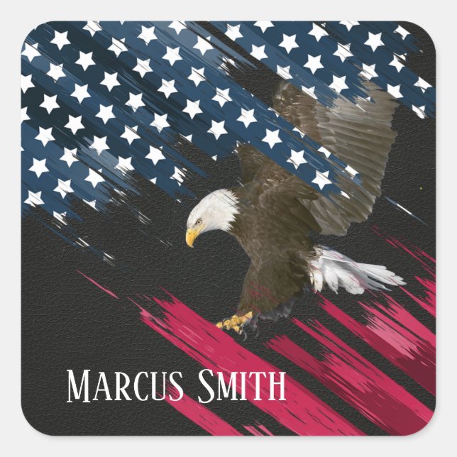 Bald Eagle unter amerikanischer Flagge Abstrakt Quadratischer Aufkleber (Vorderseite)