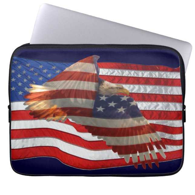 Bald Eagle & US Flag Patriotic Laptop Sleeve (Vorderseite)