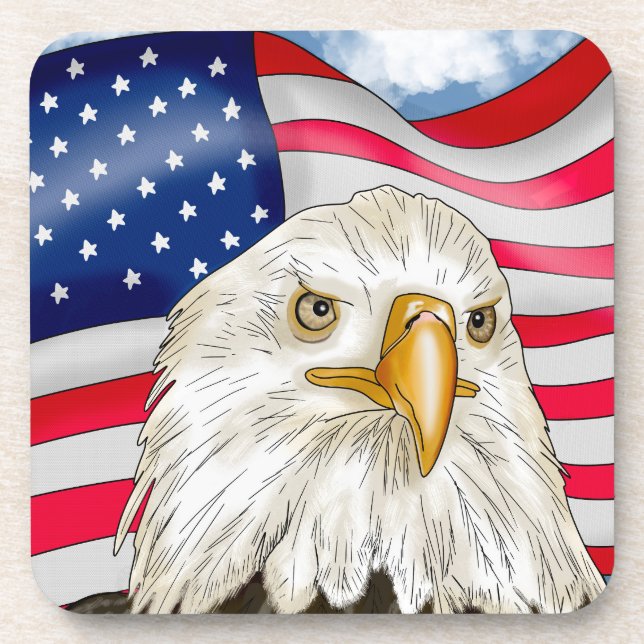 Bald Eagle vor der amerikanischen Flagge Patriotis Getränkeuntersetzer (Vorderseite)