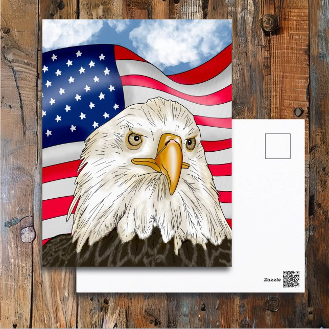 Bald Eagle vor der amerikanischen Flagge Patriotis Postkarte (Von Creator hochgeladen)