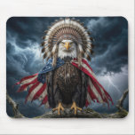 Bald Eagle Wearing an American Flag  Mousepad<br><div class="desc">A bald eagle is perched on a tree branch during a thunderstorm,  wearing an American flag and a Native American headdress</div>