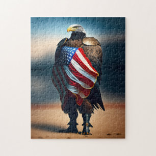 Bald Eagle Wearing Armor Holding An American Flag