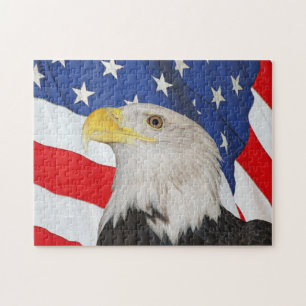 Bald Eagle With Waving Flag of the United States