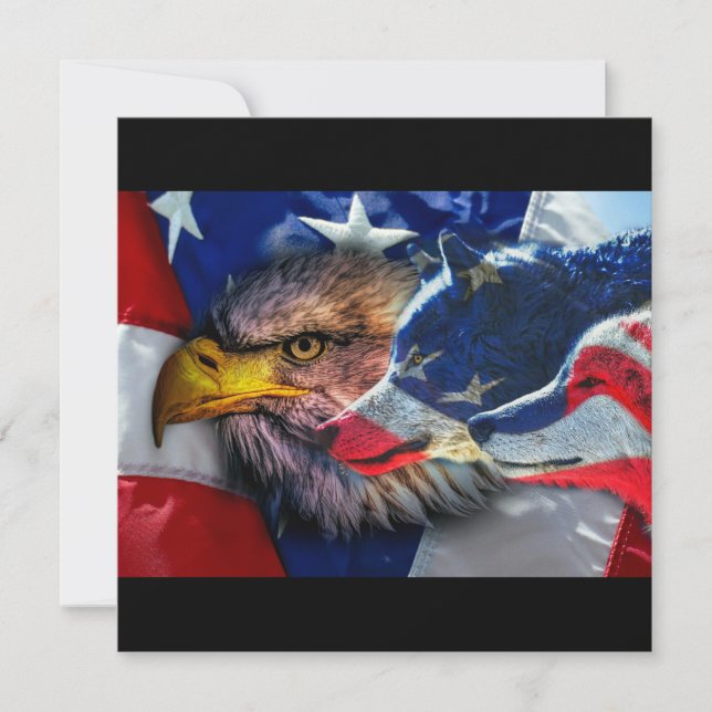 Bald Eagle Wolf American Flag Einladung (Vorderseite)