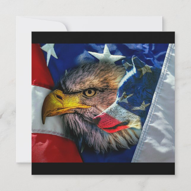Bald Eagle Wolf American Flag Einladung (Vorderseite)