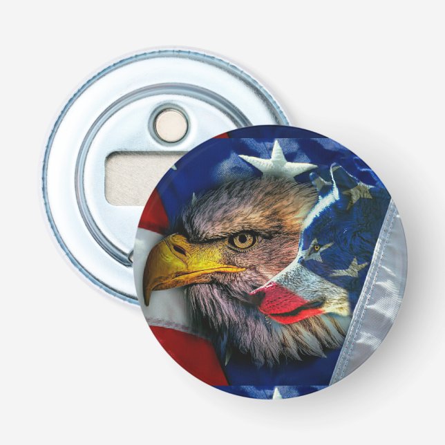 Bald Eagle Wolf American Flag Flaschenöffner (Vorderseite)