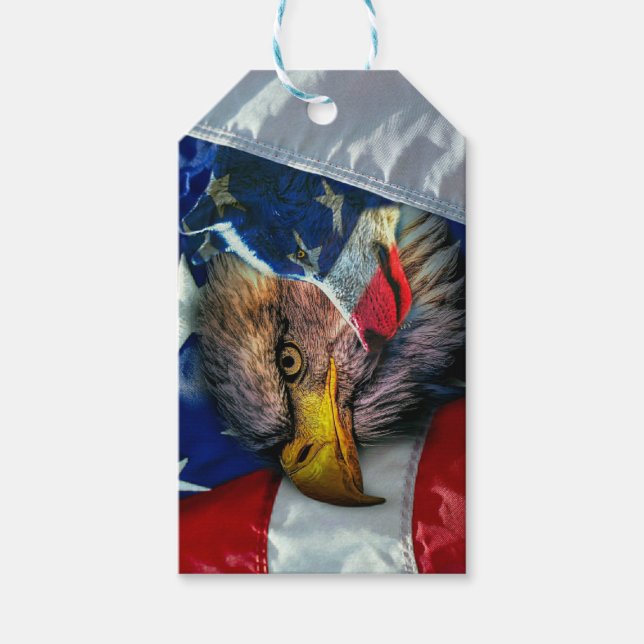 Bald Eagle Wolf American Flag Geschenkanhänger (Vorderseite)