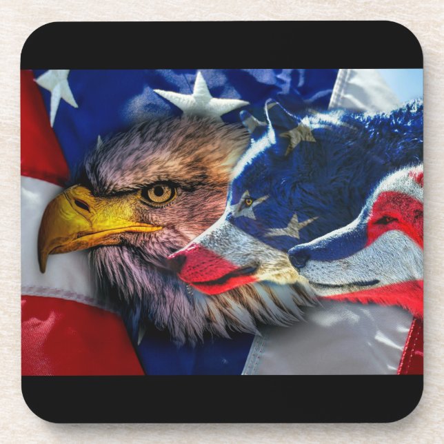 Bald Eagle Wolf American Flag Getränkeuntersetzer (Vorderseite)