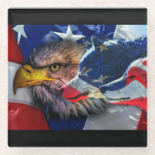 Bald Eagle Wolf American Flag Glasuntersetzer