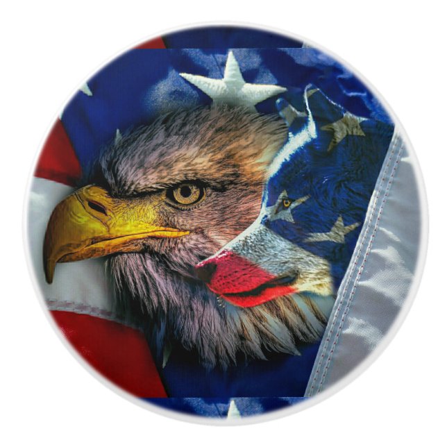 Bald Eagle Wolf American Flag Keramikknauf (Vorderseite)