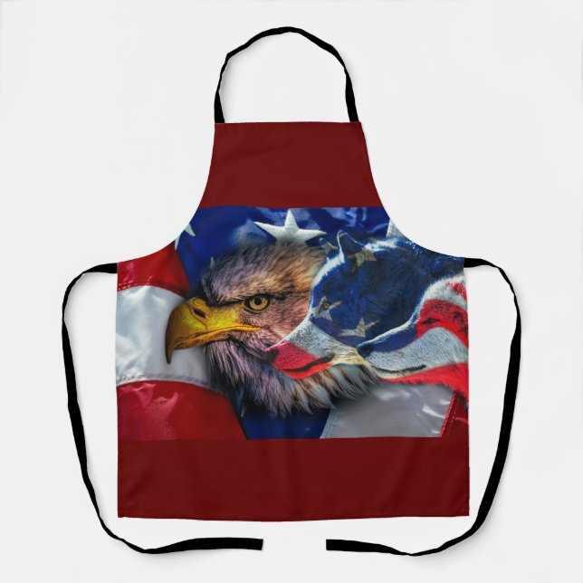 Bald Eagle Wolf American Flag Schürze (Vorderseite)