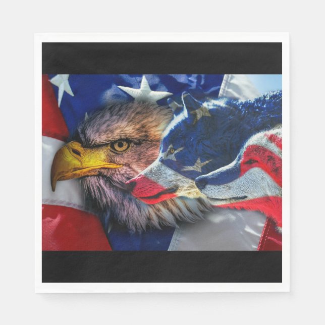 Bald Eagle Wolf American Flag Serviette (Vorderseite)
