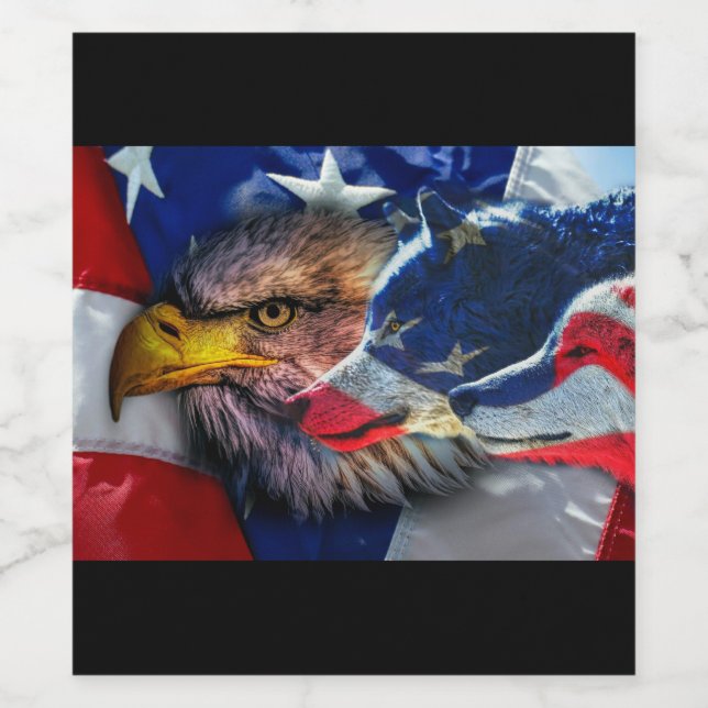 Bald Eagle Wolf American Flag Weinetikett (Einzelnes Label)
