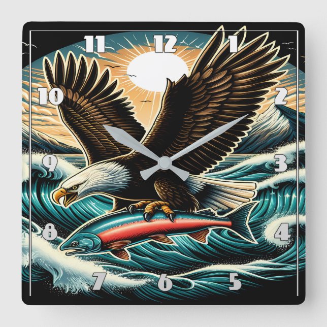 Bald Eagles Majestät im Flug Quadratische Wanduhr (Vorderseite)