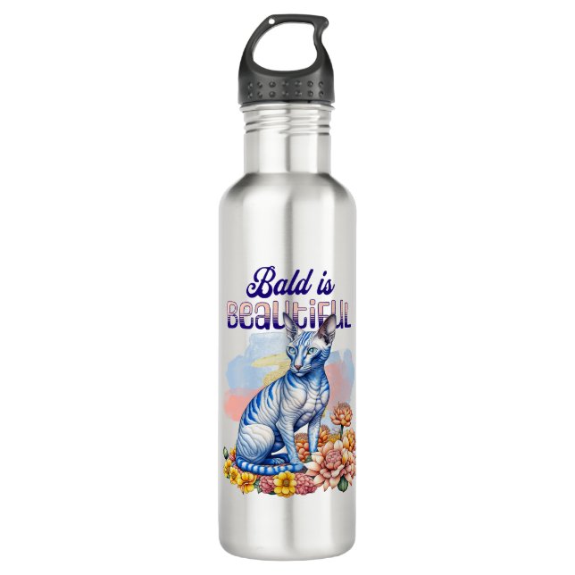 Bald ist schön | Haarlose Katze Edelstahlflasche (Vorderseite)