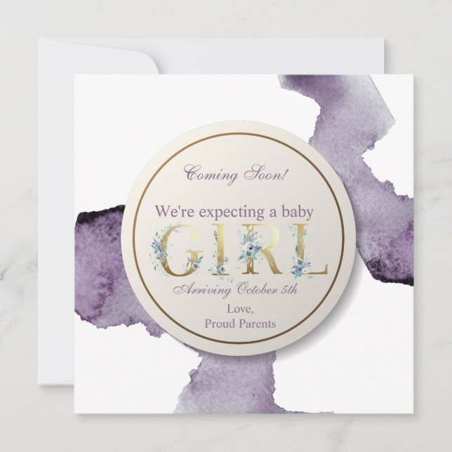 Bald kommen Baby-BlumenAquarell Einladung (Vorderseite)