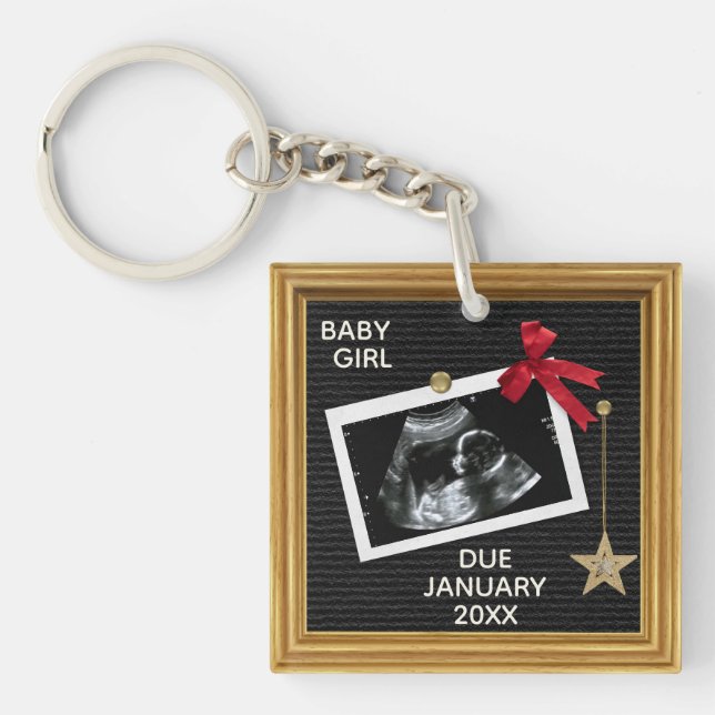 Bald kommt Baby Ultrasound Weihnachts Peg Board Schlüsselanhänger (Vorderseite)