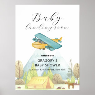 Bald landendes Flugzeug Wald Baby Shower Willkomme Poster