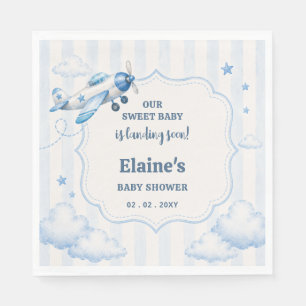 Bald Landung Blaues Jungen Flugzeug Babyparty Serviette