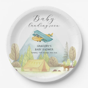 Bald Landung Vintage-Flugzeug Wald Baby-Party Pappteller