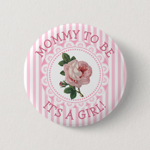 "Bald Mutter" Rosa Vintage-Rose-Baby-Shower-Button Button
