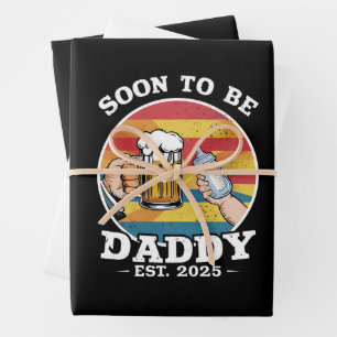 Bald Papa 2025 Erster Papa 2025 Retro Geschenkpapier Set