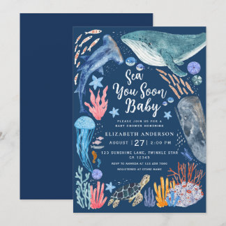 Bald sehen Sie Ozean-Tiere Junge Baby Shower-Einla Einladung