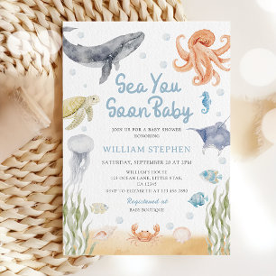 Bald sehen wir uns, Baby - Ozean-Tiere Baby Shower Einladung