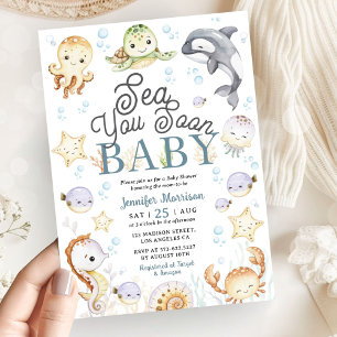 Bald sehen wir uns Baby-Party Ozean Geschlechtsneu Einladung