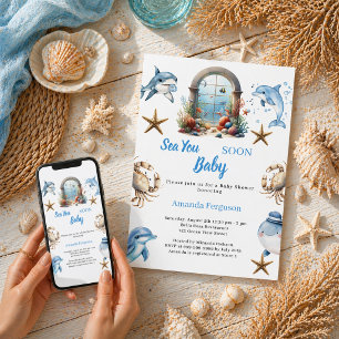 Bald sehen wir uns Ozean-Tiere Junge Baby-Party Einladung