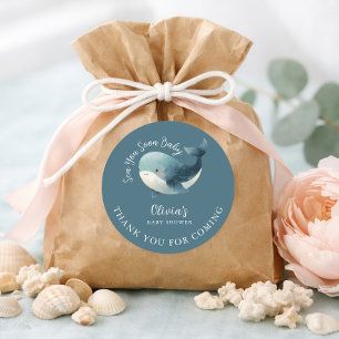 Bald sehen wir uns Wal Türkis Danke Baby Shower Runder Aufkleber