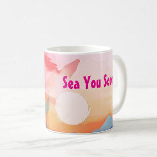 Bald sehen wir uns Wasserfarben Strand Thema Kaffeetasse