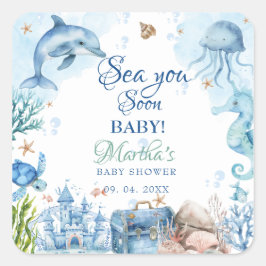 Bald sehen wir uns wieder Muschel-Baby-Party Quadratischer Aufkleber