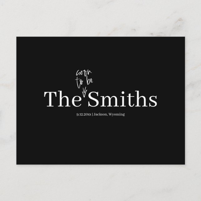 Bald, um Ihr Name Hochzeit speichern Sie das Datum Ankündigungspostkarte (Vorderseite)