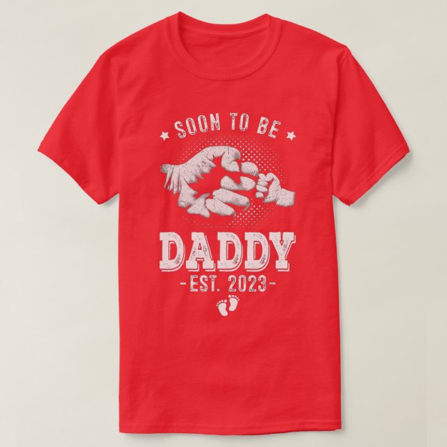 Bald um Papa Est 2023 Schwangerschaftsankündigung T-Shirt (Design vorne)