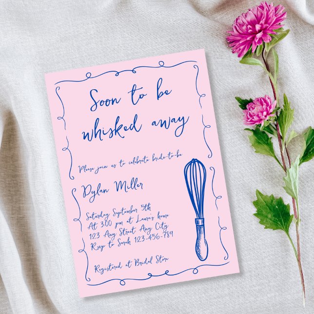 Bald, um wegzuflüstern Pink Küche Brautparty Einladung (Soon To be Whisked Away Pink Kitchen Bridal Shower Invitation)