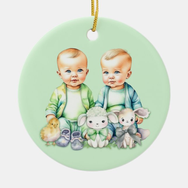 Bald werden Zwillinge kommen bald Ankündigung Keramik Ornament (Vorne)