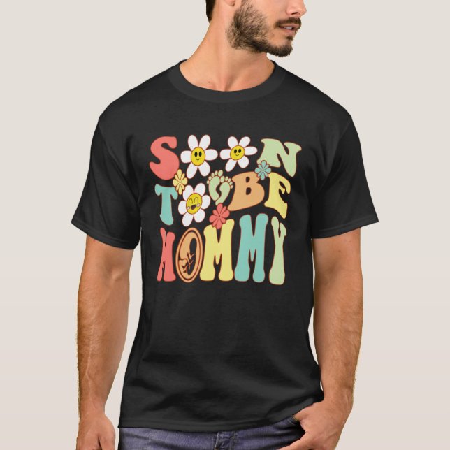 Bald werdende Mutter Groovy Mutterschaft T-Shirt (Vorderseite)