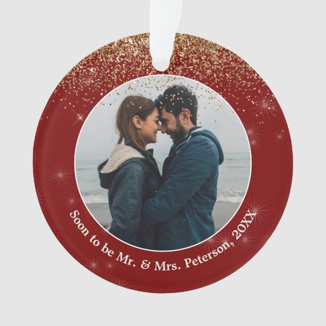 Bald zu Mr & Mrs. Verlobt Foto Weihnachten Ornament (Vorderseite)