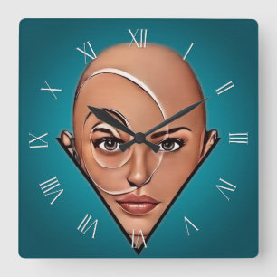 Balde Frau. Moderne Kunst Quadratische Wanduhr